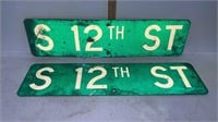 2 tin 12th street signs - 24 x 6 inch -retired