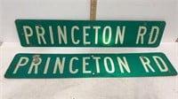 2 tin Princeton Road signs - 30 x 6 inch -retired