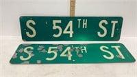 2 tin 54th Street signs - 24 x 6 inch -retired