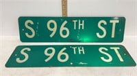 2 tin 96th Street signs - 24 x 6 inch -retired
