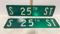2 tin 25th Street signs - 24 x 6 inch -retired