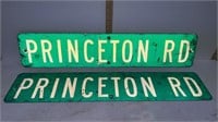 2 Tin Princeton Rd signs - 30 x 6 inch -retired