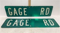 2 tin Gage Road signs - 24 x 6 inch -retired