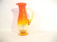 Vintage Amberina Sunrise Crackle Glass Pitcher 9"