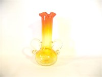 Orange Crackled Glass Vase 7.5"T