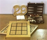 Backgammon, cribbage, wooden sudoku puzzle board