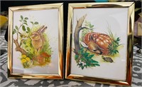 Vintage framed rabbit and deer art