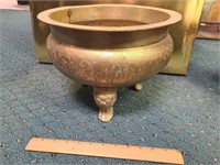 Large brass incense three footed bowl