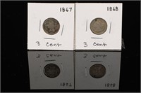 1867 & 1868 3-Cents Coins (X2)