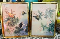 Set of two vintage Japanese butterfly silk prints