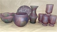 Mid Century Art Glass Goblets, Vase, Fluted Bowl