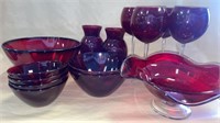 Vintage Ruby Red Art Glass Fruit Bowl,Serving Bowl