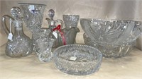 Vintage crystal bowls, oil jars with