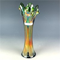 Fenton Green Diamond & Rib Vase
