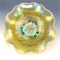 NW Aqua Opal Three Fruit Medallion Ruffled Bowl