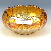 US Glass Honey Amber Cosmos & Cane Rosebowl