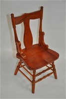 Vtg pressed back wooden doll chair, 13" T