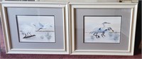 Paintings, white egrets, (2)