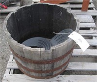(2) Gold Pans & Wine Barrel Planter