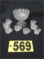 Vtg pressed glass doll punch bowl & cups