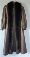 Ladies Coat, leather & dyed blue fox fur