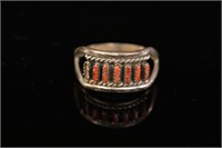 Native American Zuni Coral & Sterling Silver Ring