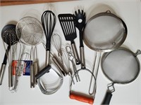 Kitchen hand tools, strainers, whisks, mashers