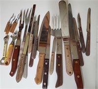 Kitchen knives wiht wood handles, forks