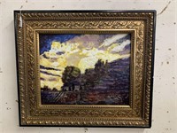 FRAMED ENCAUSTIC WAX SUNSET LANDSCAPE PAINTING BY