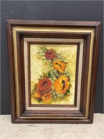 VINTAGE FRAMED FLORAL OIL PAINTING ON CAN AS