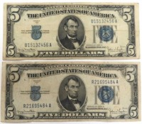 TWO (2) 1934-D $5 Silver Certificates