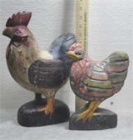 A3- (2) HAND CARVED CHICKENS-WOOD 1940 TENNESEE