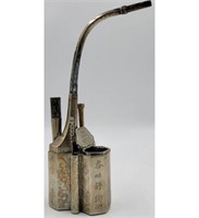A Chinese Silver Opium Pipe With Marks And Callig