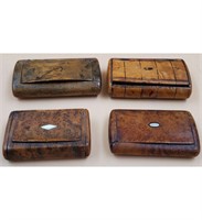 Lot of 4 Antique Burl Wood Snuff Boxes 19th C.