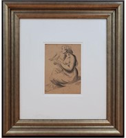 Framed Mixed Technique Drawing of a Woman with a