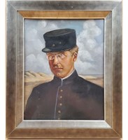 Framed Oil on Board Portrait of Albert I of Belgi