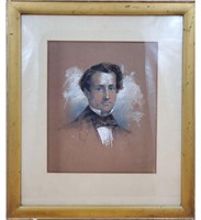 Framed 1852 Pastel on Paper "Portrait of a Gentle