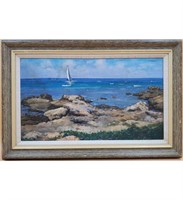 Framed 20th C Oil on Canvas Seascape Signed Sever