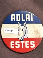 Adlai and Estes donkey, 3 inch campaign button
