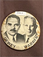 Dewey and Warren presidential 3 1/2 inch campaign
