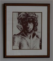 Life drawing, charcoal pencil sketch, framed