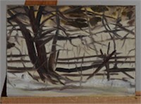 At Fence in February, 1989, oil, 5” x 7”