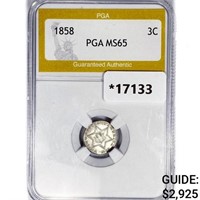 1858 Silver Three Cent PGA MS65