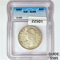 1832 Capped Bust Half Dollar ICG AU50 O-105
