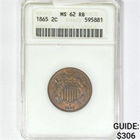 1865 Two Cent Piece ANACS MS62 RB