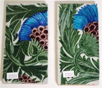 Two William De Morgan floral half tiles