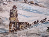 Temelid, Dog Sled Winter Landscape, Oil