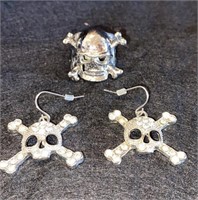 Skull and Bones Ring, Earrings