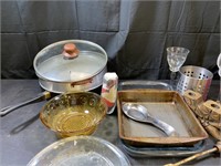 Amber Glass Bowl and Random Kitchen Items