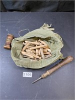 Vintage Items - Spool of Wire, Clothes Pins, and